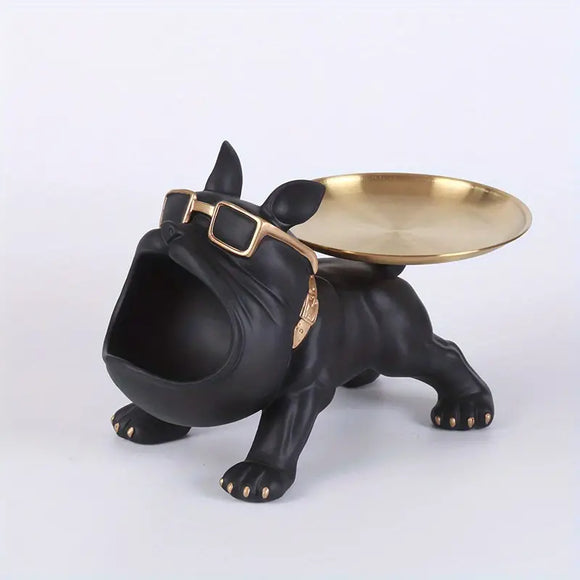 NNETM Chic Resin French Bulldog Storage Tray - Nordic Fashion Animal Sculpture Black