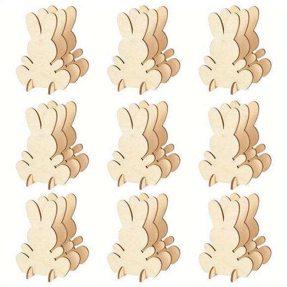NNETM 10pcs Wooden Easter Bunny DIY Decoration Set