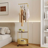NNETM Golden Freestanding Clothing Rack with Shelves