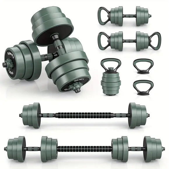 NNETM 3-in-1 Adjustable Dumbbells, Kettlebell, and Barbell Weight Set – Gray