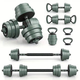NNETM 3-in-1 Adjustable Dumbbells, Kettlebell, and Barbell Weight Set – Gray