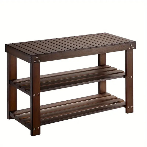 NNETM Vintage 3-Tier Bamboo Shoe Rack - Dark Brown