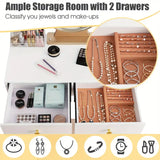 NNETM Elegant White Dressing Table Stool Set with LED Oval Mirror