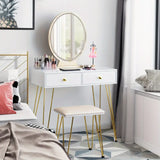 NNETM Elegant White Dressing Table Stool Set with LED Oval Mirror