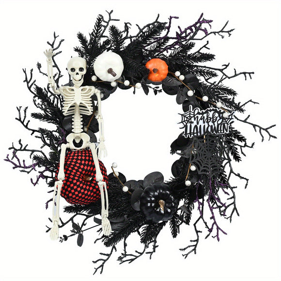 NNETM Halloween Skeleton Garland Wreath Wall Hanging