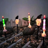 NNETM 5-Pack Solar Skull & Candle Lights with Black Crow – Waterproof