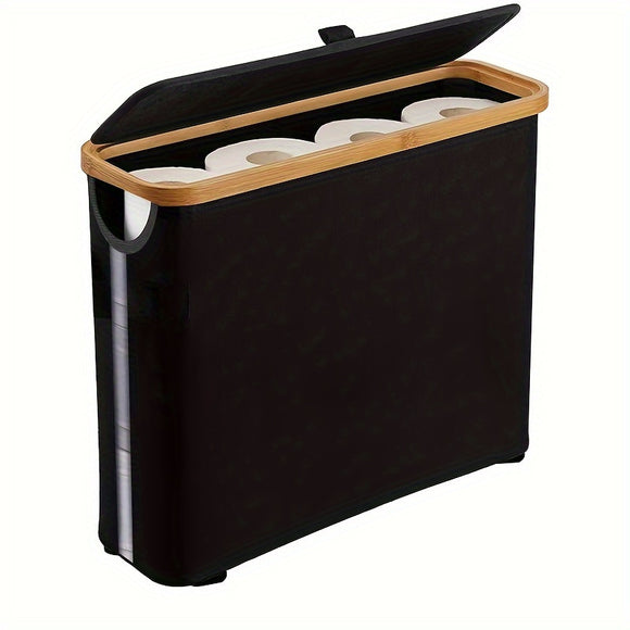 NNETM Boho-Chic Bamboo Toilet Paper Holder with Storage Basket