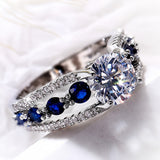 925 Sterling Silver 2 Carat Sapphire Ring – 18K Gold Plated Unisex Statement Ring