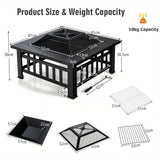 3-in-1 Outdoor Fire Pit Table with BBQ Grill