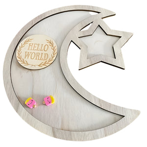 NNETM Wooden Moon and Star Snack Tray Decor