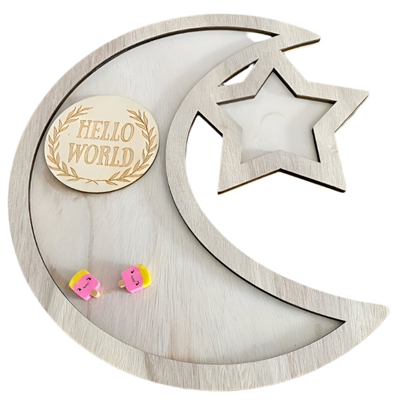 NNETM Wooden Moon and Star Snack Tray Decor