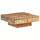 NNETM Elegant Coffee Table - 80x80x28 cm Wood Pedestal Base(Brown)
