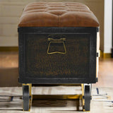 NNETM Stylish Solid Wood Storage Bench with Faux Leather Upholstery - 80.5x40cm