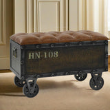 NNETM Stylish Solid Wood Storage Bench with Faux Leather Upholstery - 80.5x40cm