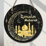 NNETM Wooden Ramadan Mubarak Sign Round Wreath Decor