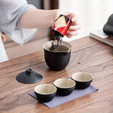 Portable Travel Tea Set with 1 Pot, 3 Cups & Storage Bag
