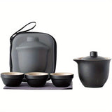 Portable Travel Tea Set with 1 Pot, 3 Cups & Storage Bag