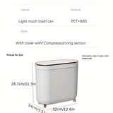 NNETM Compact Toilet Trash Can with Quiet Close Lid - White Gray Plastic, Space-Saving Design