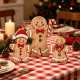 Rustic Christmas Tiered Tray Décor Set of 3 Gingerbread, Santa Hat & Candy Cane