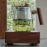 NNETM Glass Tea Kettle with Strainer & Wood Handle