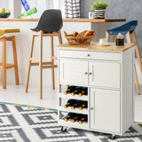 NNECW Rolling Kitchen Cart with 3 Tier Wine Racks and Cupboards-White