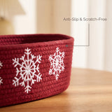 Christmas Rope Storage Basket with White Snowflake Embroidery 1pc