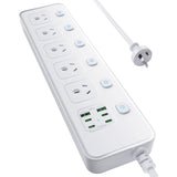 NNETM Power Strip – 5 AC Outlets & 6 USB (USB-C Fast Charging), Individual Switches, 1.8m Cord, 3250W Overload Protection