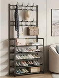 Multifunctional Free-Standing Coat and Shoe Rack Organizer with Storage Shelves and Hooks