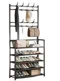 Multifunctional Free-Standing Coat and Shoe Rack Organizer with Storage Shelves and Hooks
