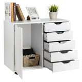NNECW Mobile Storage Unit with 5 Drawers and Cupboard-White