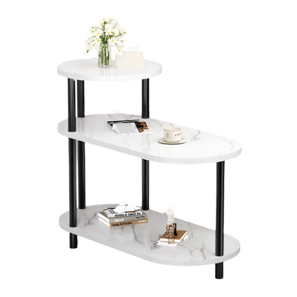 NNETB White Stone Pattern Side Table with Upgraded Thick Wooden Legs