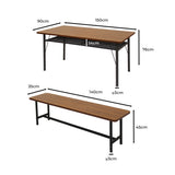 Levede 1x Dining Table +1x Bench Set Steel Home Kitchen Farmhouse Brown-1910113302315405314