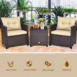 NNECW 3 Pieces Wicker Sofa Set with Washable Cushion for Patio