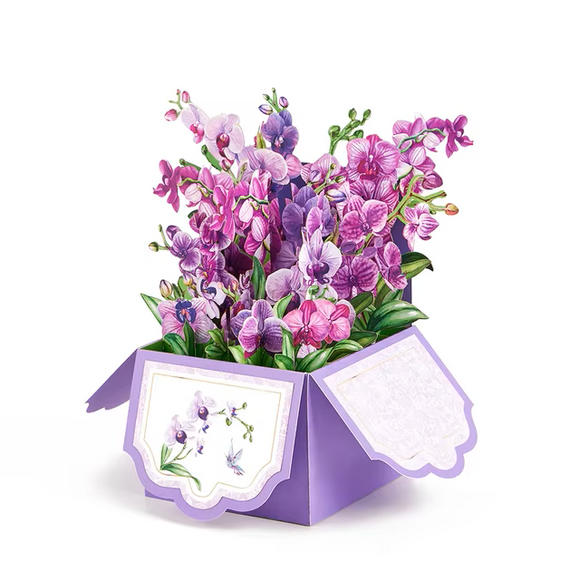 NNEOBA Set of 2 - 3D Pop-up Purple Orchid Flower Greeting Cards with Envelopes