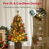 NNECW 90 CM Pre-lit Potted Artificial Entrance Christmas Tree for Porch-1 piece