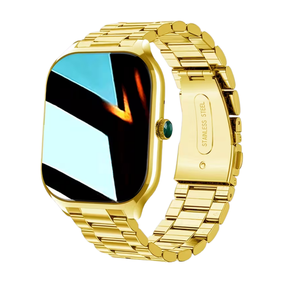 NNETM Smart Watch with Golden Stainless Steel HD Display