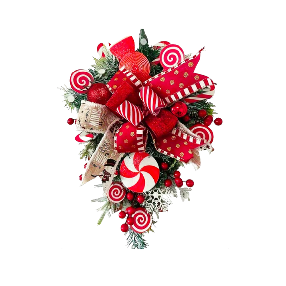 NNETM Christmas Candy Bow Upside-Down Tree Wreath Decor