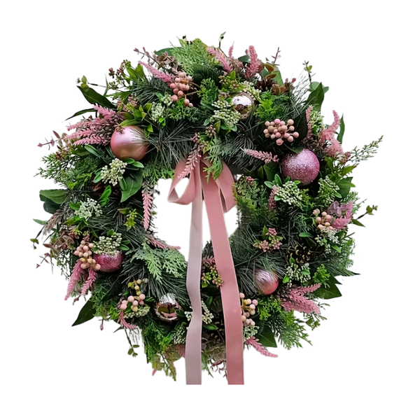 NNETM Pastel Pink & Green Christmas Door Wreath
