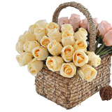 NNEOBA 12PCS Light Yellow Artificial Rose Flowers Bouquet | Silk Floral