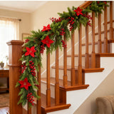 70.87-Inch Red Artificial Poinsettia Berry Vine Flower Garland