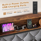 NNETM Queen Size Bed Frame with Drawers, Shelf, Headboard & Charging Station(Brown)