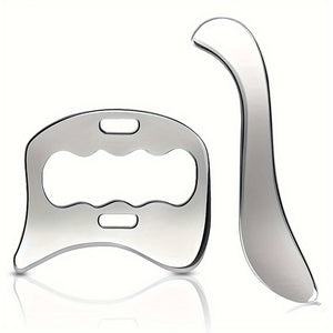 NNETM 2pcs Stainless Steel Gua Sha Massage Tool Set(Silver)