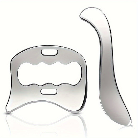 NNETM 2pcs Stainless Steel Gua Sha Massage Tool Set(Silver)