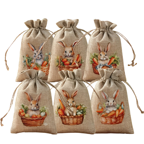 NNETM Easter Bunny & Carrot Drawstring Gift Bags (6pcs)