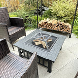 NNETM Square Metal Wood Fire Pit Table