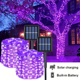 Outdoor Solar LED String Lights, Solar Fairy String Lights, 8-Mode Dusk to Dawn, Garden Trees Courtyard House Party Wedding Decorations, Halloween And Christmas Decorations, Camping Lights, Spring Garden Lights, Summer Solar Lights-PURPLE 300LED  31.97M
