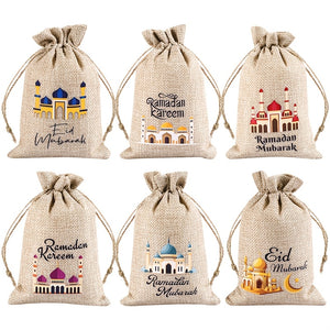 NNETM 6-Pack Linen Burlap Gift Bags for Ramadan