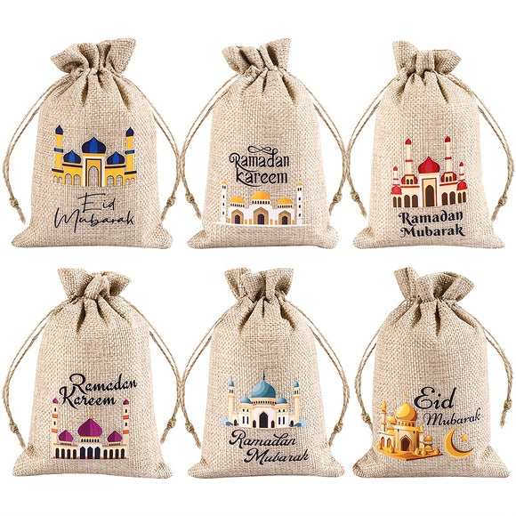 NNETM 6-Pack Linen Burlap Gift Bags for Ramadan
