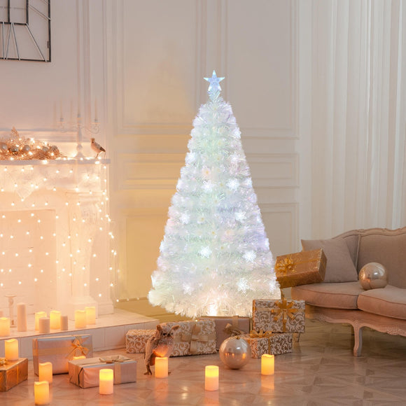 NNECW 150cm Pre-Lit Fiber Optic Christmas Tree with Iridescent Leaves-1.5M