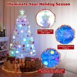 NNECW 150cm Pre-Lit Fiber Optic Christmas Tree with Iridescent Leaves-1.5M